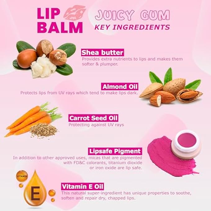 rayihni JUICY GUM LIP BALM-8 GMS| MOISTURIZING TINTED LIP BALM USED TO HYDRATE & NOURISH LIPS |MADE WITH SHEA BUTTER, ALMOND OIL, CARROT SEED OIL, VITAMIN E & LIP SAFE PIGMENT - Image 2